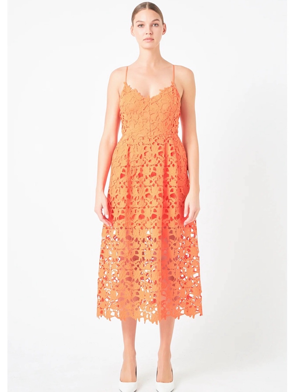NWT Endless Rose Orange Lace Cami Midi Dress, size XS